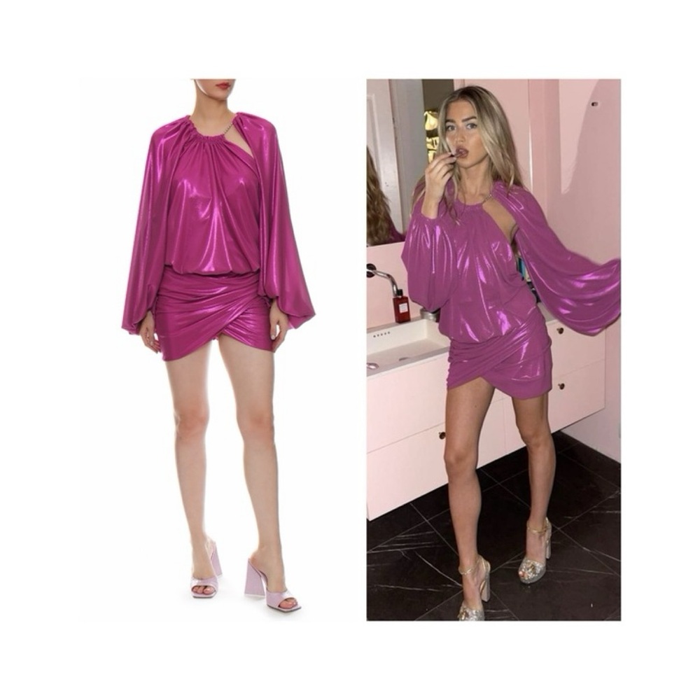 The Attico Karen Mini Dress (Sz IT 38 / US 2) Cut-Out Ruched Metallic Pink Lamé